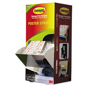 3M 17024CABPK Poster Strips, 3/4" x 2 1/8", White, 100/Carton by 3M/COMMERCIAL TAPE DIV.