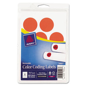 Avery 05497 Printable Removable Color-Coding Labels, 1 1/4" dia, Neon Red, 400/Pack by AVERY-DENNISON