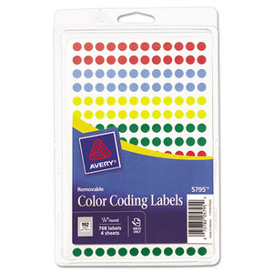 Avery 05795 Handwrite Only Removable Round Color-Coding Labels, 1/4" dia, Assorted, 768/Pack by AVERY-DENNISON