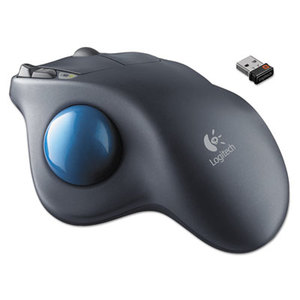 M570 Wireless Trackball, Four Buttons, Scroll, Black/Blue by LOGITECH, INC.