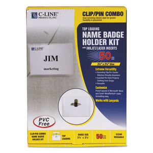 C-Line Products, Inc 95723 Name Badge Kits, Top Load, 3 1/2 x 2 1/4, White, Combo Clip/Pin, 50/Box by C-LINE PRODUCTS, INC