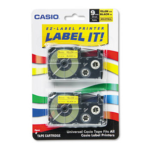 Casio Computer Co., Ltd XR9YW2S Tape Cassettes for KL Label Makers, 9mm x 26ft, Black on Yellow, 2/Pack by CASIO, INC.