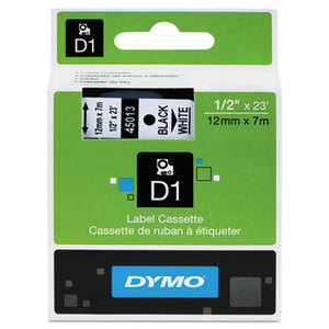 D1 Standard Tape Cartridge for Dymo Label Makers, 1/2in x 23ft, Black on White by DYMO