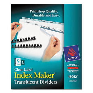 Avery 16062 Print & Apply Clear Label Unpunched Dividers w/White Tabs, 5-Tab, Ltr, 5 Sets by AVERY-DENNISON