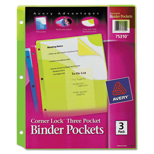Corner Lock Three-Pocket Binder Pocket, 11 1/4 x 9 1/4, Assorted Color, 3/Pack by AVERY-DENNISON