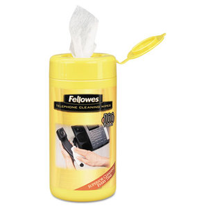 Telephone Surface Cleaner Wet Wipes, Cloth, 5 x 6, 100/Tub by FELLOWES MFG. CO.