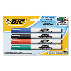 BIC DECFP41-ASST Great Erase Bold Pocket-Style Dry Erase Markers, Fine Tip, Assorted, 4/Pack by BIC CORP.