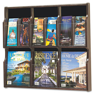 Expose Adj Magazine/Pamphlet Six Pocket Display, 29-3/4w x 26-1/4h, Mahogany by SAFCO PRODUCTS