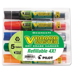 Pilot Corporation 43917 BeGreen Dry Erase Marker, Assorted, Chisel, 5 per Pack by PILOT CORP. OF AMERICA