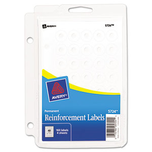 Avery 05724 Binder Pack Hole Reinforcements, 1/4" Diameter, White, 160/Pack by AVERY-DENNISON