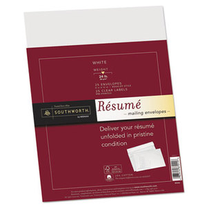 Southworth Company, Agawam, MA RF#6Q 25% Cotton Resume Envelopes,White, 24 lbs.,  9 x 12, Wove, 25/Box by SOUTHWORTH CO.