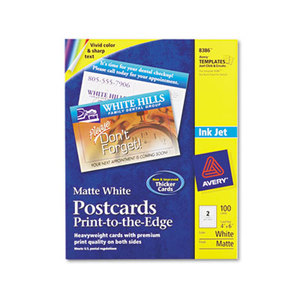 Avery 8386 Postcards, Inkjet, 4 x 6, 2 Cards/Sheet, White, 100 Cards/Box by AVERY-DENNISON