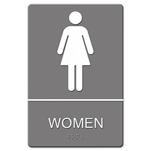 ADA Sign, Women Restroom Symbol w/Tactile Graphic, Molded Plastic, 6 x 9, Gray by U. S. STAMP & SIGN