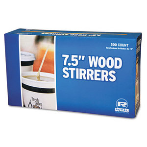Wood Coffee Stirrers, 7 1/2" Long, Woodgrain, 500 Stirrers/Box, 10 Boxes/Carton by ROYAL PAPER PRODUCTS