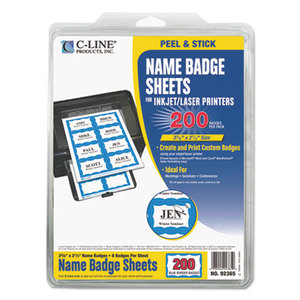 C-Line Products, Inc 92365 Laser Printer Name Badges, 3 3/8 x 2 1/3, White/Blue, 200/Box by C-LINE PRODUCTS, INC