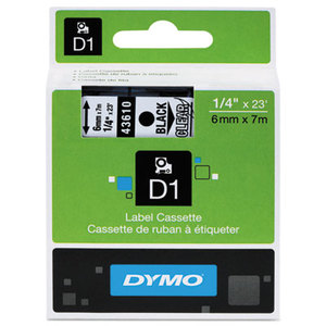 DYMO 43610 D1 Standard Tape Cartridge for Dymo Label Makers, 1/4in x 23ft, Black on Clear by DYMO