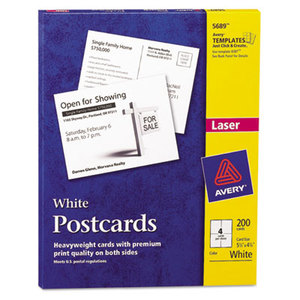 Avery 5689 Postcards for Laser Printers, 4 1/4 x 5 1/2, Uncoated White, 4/Sheet, 200/Box by AVERY-DENNISON