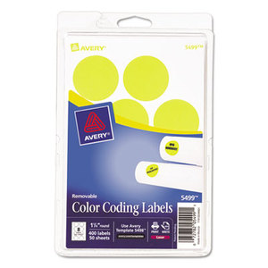 Avery 05499 Printable Removable Color-Coding Labels, 1 1/4" dia, Neon Yellow, 400/Pack by AVERY-DENNISON