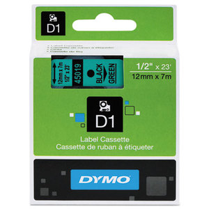 DYMO 45019 D1 Standard Tape Cartridge for Dymo Label Makers, 1/2in x 23ft, Black on Green by DYMO