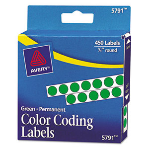 Avery 05791 Permanent Self-Adhesive Round Color-Coding Labels, 1/4" dia, Green, 450/Pack by AVERY-DENNISON