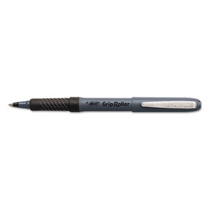 BIC GREM11BK Grip Stick Roller Ball Pen, Black Ink, .5mm, Micro Fine, Dozen by BIC CORP.