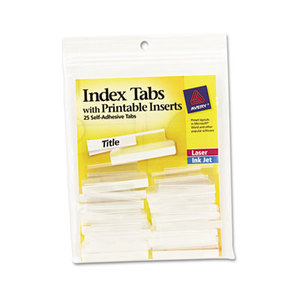Insertable Index Tabs with Printable Inserts, 1 1/2, Clear Tab, White 25/Pack by AVERY-DENNISON