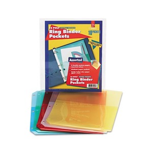 Poly Ring Binder Pockets, 8-1/2 x 11, Assorted Colors, 5 Pockets/Pack by CARDINAL BRANDS INC.