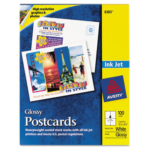 Avery 8383 Photo-Quality Glossy Postcards for Inkjet Printers, 4 1/4 x 5 1/2, White, 100/Pk by AVERY-DENNISON