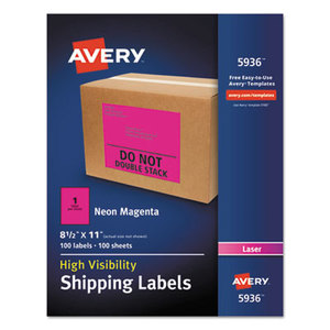 Avery 7278205936 Neon Shipping Label, Laser, 8 1/2 x 11, Neon Magenta, 100/Box by AVERY-DENNISON