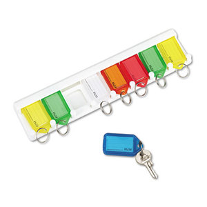 Color-Coded Key Tag Rack, 8-Key, Plastic, White, 10 1/2 x 1/4 x 2 1/2 by PM COMPANY