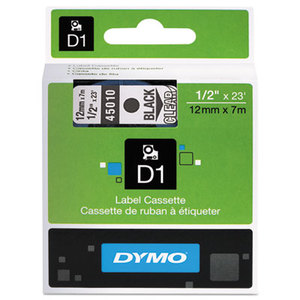 DYMO 45010 D1 Standard Tape Cartridge for Dymo Label Makers, 1/2in x 23ft, Black on Clear by DYMO