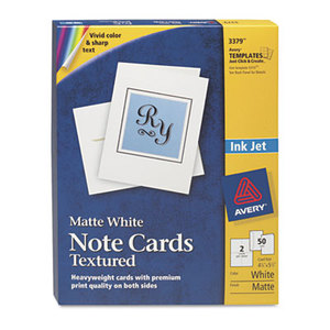 Avery 3379 Textured Note Cards, Inkjet, 4 1/4 x 5 1/2, Uncoated White, 50/Bx w/Envelopes by AVERY-DENNISON