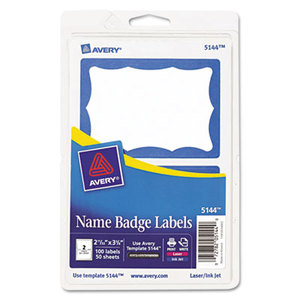 Printable Self-Adhesive Name Badges, 2-11/32 x 3-3/8, Blue Border, 100/Pack by AVERY-DENNISON