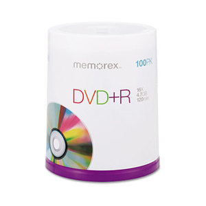 MEMOREX 32025621 DVD+R Discs, 4.7GB, 16x, Spindle, Silver, 100/Pack by MEMOREX