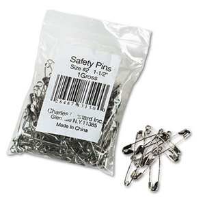 Safety Pins, Nickel-Plated, Steel, 1 1/2" Length, 144/Pack by CHARLES LEONARD, INC
