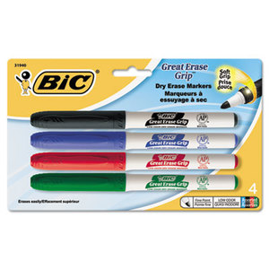 BIC GDEP41 AST Great Erase Grip Fine Point Dry Erase Marker, Assorted, 4/Set by BIC CORP.