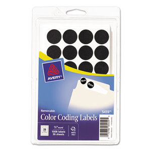 Avery 05459 Handwrite Only Removable Round Color-Coding Labels, 3/4" dia, Black, 1008/Pack by AVERY-DENNISON