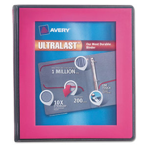 Avery 7771179743 UltaLast View Binder w/1-Touch Slant Rings, 11 x 8 1/2, 1" Cap, Pink by AVERY-DENNISON