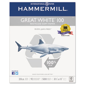 Hammermill 86790 Great White 100 Recycled Copy Paper, 20lb, 8-1/2 x 11, White, 5,000 Sheet/Carton by HAMMERMILL/HP EVERYDAY PAPERS