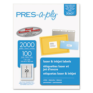 Avery 30601 Laser Address Labels, 1 x 4, White, 2000/Box by AVERY-DENNISON