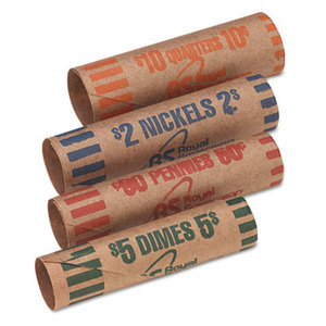 Preformed Tubular Coin Wrappers, 54 Each Pennies/Nickels/Dimes/Quarters, 216/Box by ROYAL SOVEREIGN INTERNATIONAL