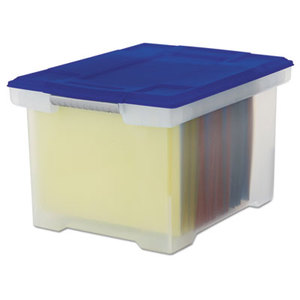 Plastic File Tote Storage Box, Letter/Legal, Snap-On Lid, Clear/Blue by STOREX