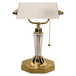 LEDU CORP. L658FR Incandescent Banker's Lamp, Glass Shade, Acrylic Arm, 14-5/8" High, Brass by LEDU CORP.
