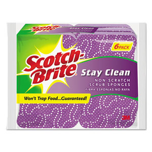 3M 20206-6 Stay Clean Non-Scratch Scrub Sponges, 3 3/16 x 7/8 x 4 3/4, Purple, 6/Pack by 3M/COMMERCIAL TAPE DIV.