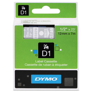 DYMO 45020 D1 Standard Tape Cartridge for Dymo Label Makers, 1/2in x 23ft, White on Clear by DYMO