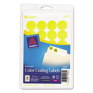 Avery 05470 Printable Removable Color-Coding Labels, 3/4" dia, Neon Yellow, 1008/Pack by AVERY-DENNISON