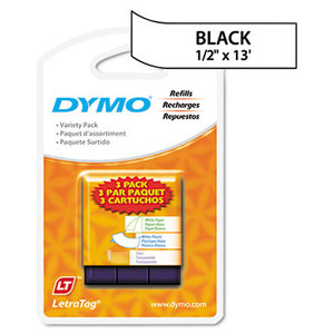 DYMO 12331 LetraTag Paper/Plastic Label Tape Value Pack, 1/2in x13ft, Assorted, 3/Pack by DYMO