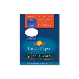 Southworth Company, Agawam, MA J558C 25% Cotton Linen Business Paper, 32 lbs., 8-1/2 x 11, White, 250/Box by SOUTHWORTH CO.