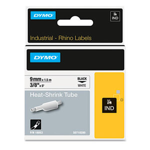 DYMO 18053 Rhino Heat Shrink Tubes Industrial Label Tape Cassette, 3/8" x 5 ft, White by DYMO