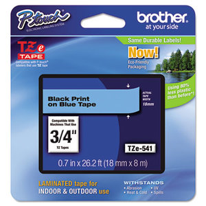 Brother Industries, Ltd TZE541 TZe Standard Adhesive Laminated Labeling Tape, 3/4w, Black on Blue by BROTHER INTL. CORP.